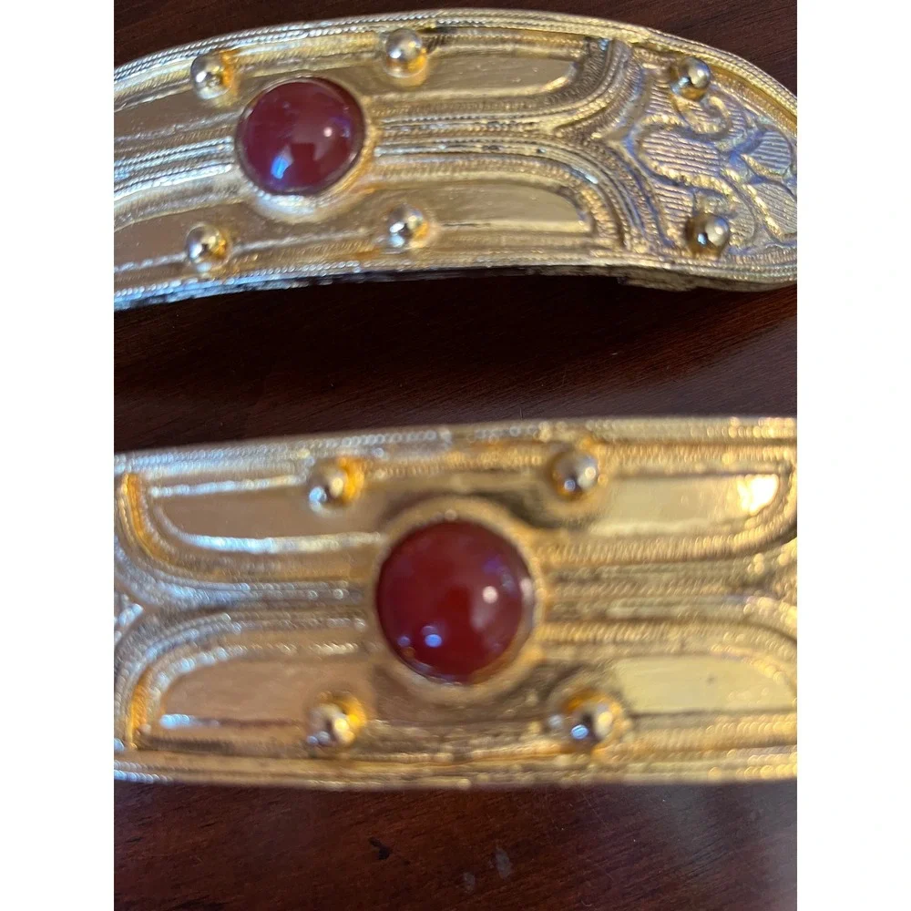 Vintage Accessocraft NYC Etruscan Revival Gold Tone Cabochon Belt Buckle‎ Set